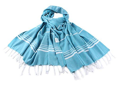 Cacala Turkish Beach Towels Quick Dry Prewashed For Soft Feel Extra Large Blanket Peshtemal For Bathroom, Travel, Pool, Swim, Yoga, Face, Hair And Gym Paradise, 37 In X 70 In, Aqua #TOP4