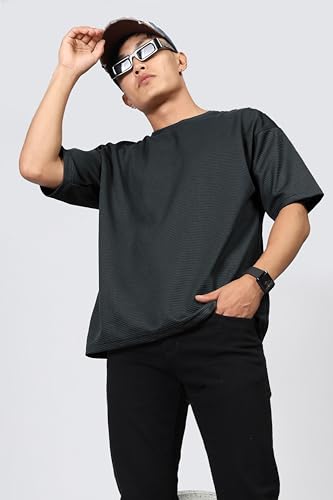 Image of SHODOX Mens Solid Dotted Unique Design Oversized Tshirt for Men - Round Neck Loose Fit Drop Shoulder Mens T-Shirt(Pack of 2)