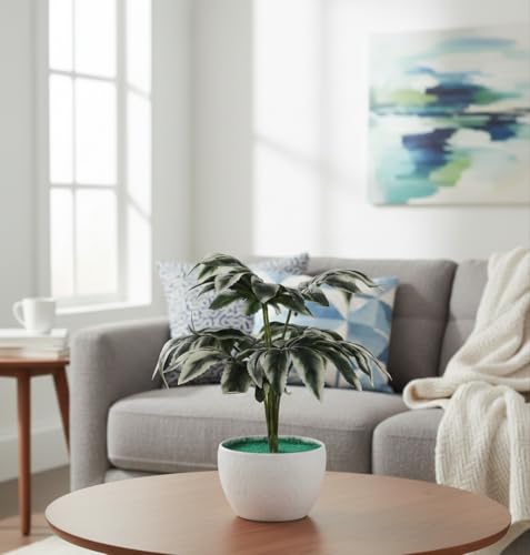 Image of FOLIYAJ Real Look Artificial Spidersweb Plant with Pot Bonsai Tree Home Decor for Living Room Office Shop House Gift Decoration 18 cm x 18 cm x 30 cm