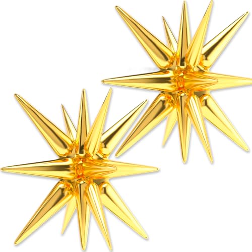 Image of PartyWoo Gold Star Spike Balloons 2pcs Explosion Foil Mylar Balloons | 42 Inch for Graduation Birthday Baby Shower Engagement Wedding Bridal Shower Anniversary Bachelorette Party Decorations