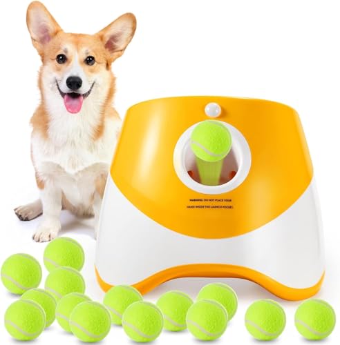 Lanzador automático de pelotas para perros medianos , lanzador interactivo de pelotas de tenis, juego de entrenamiento de estimulación mental para perros enérgicos.（Incluye 3 pelotas de tenis）