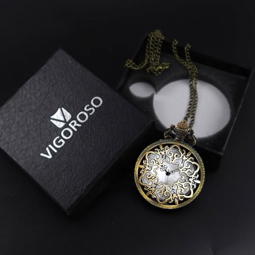 Image of VIGOROSO Mens Vintage Pocket Watch for Men Antique Quartz Pocket Watches with Chain Steampunk Flip Cover Arabic Numerals Birthday Christmas Halloween for Dad Grandpa Grandma Gift for him her