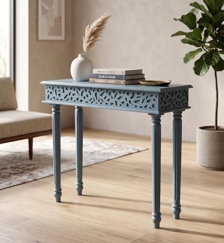 Image of Solid Wood Side Tables Console Sofa Tables End Table /Coffee Snack Console Table for Living Room, Hallway (Olive Green) (Blue Grey)