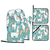 Juego de 4 manoplas de horno y soportes para ollas, guantes de horno, guantes de horno y estantes para sartenes