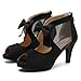 Rjclyh Women's Peep Toe Platform High Heel with Bow Pumps Cutout Mesh Chunky Heel Dress Sandals, Back Zipper, Party Wedding Shoes Black 8