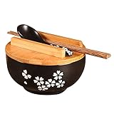 Tipo de vajilla: cuencos Kamenda Tazón De Ramen Japonés Vintage con Tapa De Cuchara, Cuencos de Cerámica Japonesa para Pasta de 1000ml, Tazón De Fideos Instantáneos Sopas Coreanas, Arroz, Ensaladera
