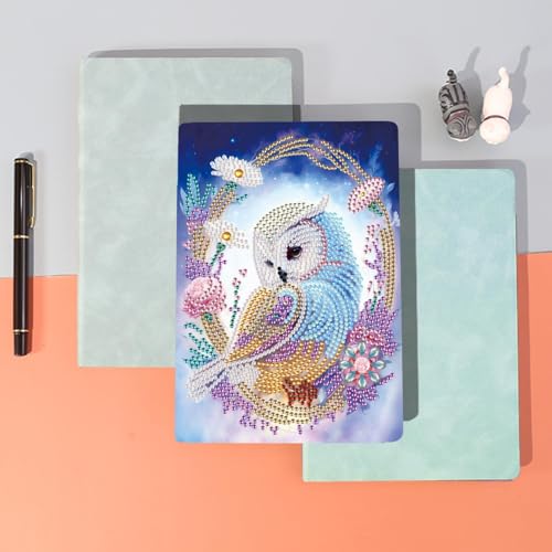 Image of 5D Diamond Art Notebooks, 50 Sheets / 100 Pages, Owl Art Cover Leather Special Shaped Sketchbook DIY Diamond Painting A5 Notebook Blank Sketchbook for Drawing Dream Journal