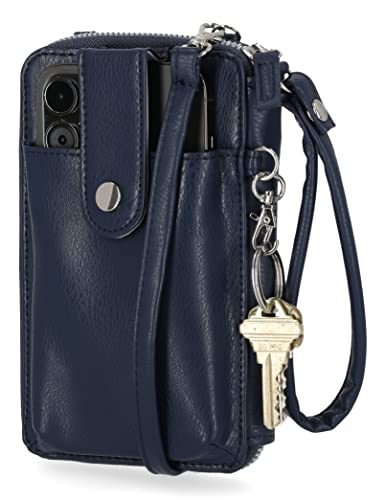Image of Mundi Jacqui RFID Crossbody Wallet for Women, Vegan Leather Small Travel Handbag with Phone Holder, Compact Organizer with Card Slots and Removable Strap, Vacation Purse in Navy