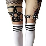 Women Girl Sexy Garters Punk Rock Rivet Pentagram Leather Ring Garters Sets