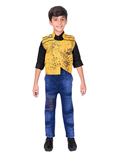 Image of AHHAAAA Kids Ethnic Cotton Blend Waistcoat Shirt and Pant for boys