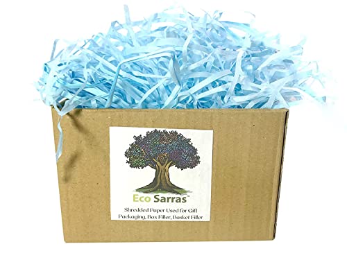 Image of Eco Sarras thin shredded paper crinkle paper grass strips gift tray decoration, gift hamper decorations, gift box fillers, wedding birthday & valentines day gift (1000 Grams / 1 KG, Sky Blue)