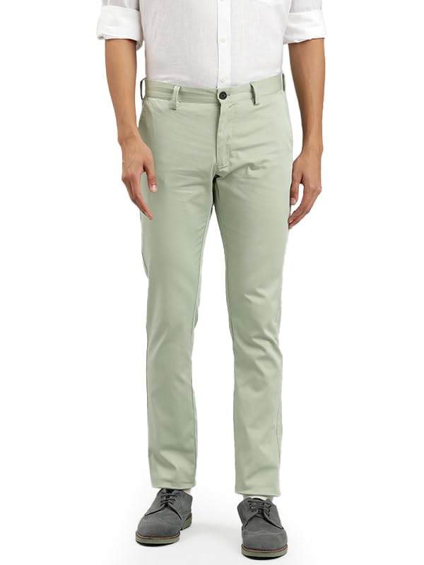 Image of Indian Terrain Solid Cotton Blend Slim Fit Men's Casual Trousers