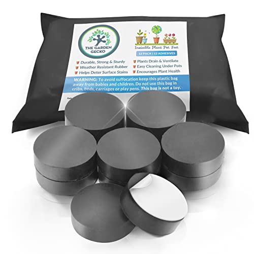Die Garden Gecko Unsichtbare Topffüße für Pflanzentöpfe und Blumen im Freien, Vollgummi-Topferhöhungen mit verbessertem rutschfestem Oberflächengriff | TASTER 12 PACK + 12 STARKE SELBSTKLEBENDE PADS Cover