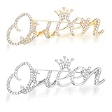 2 Pcs Queen Crown Brooch Pins for Women Girls Rhinestone Queen Brooches Pin Gold Silver Fahion Bling Crystal Lapel Pin Decorative Pins for Clothing Dress Bridal Wedding Party Birthday