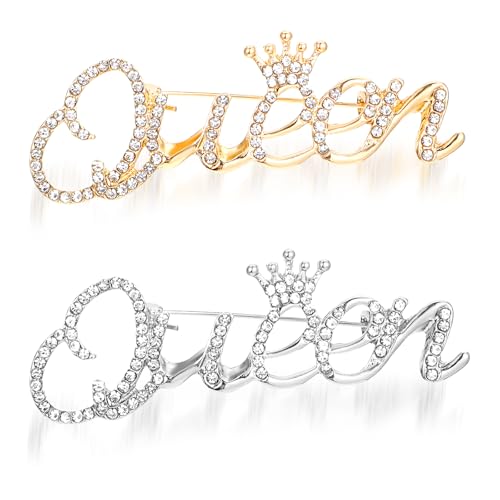 Image of 2 Pcs Queen Crown Brooch Pins for Women Girls Rhinestone Queen Brooches Pin Gold Silver Fahion Bling Crystal Lapel Pin Decorative Pins for Clothing Dress Bridal Wedding Party Birthday