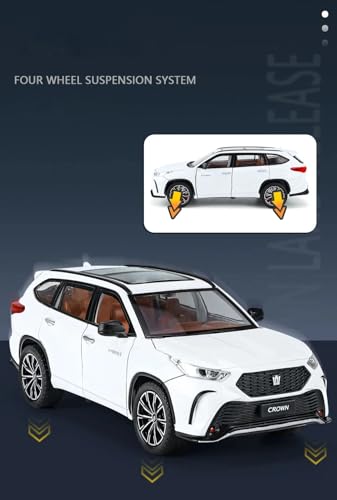 Image of 1:24 Crown Kluger SUV Model Car - Red Alloy Diecast Pull Back Toy with Sound, Light & Openable Doors - Gift for Kids Boys Girls (White)