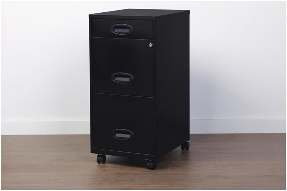 Scranton & Co 3-Drawer Metal Filing Cabinet, 18" D x 14.25" W x 29.52" H, Black Finish, Includes Pencil Drawer, Locking Storage, Casters for Mobile Home or Office Organization