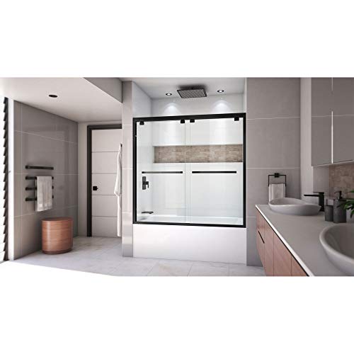 DreamLine Encore 56-60 in. W x 58 in. H Semi-Frameless Bypass Tub Door in Satin Black, SHDR-1660580-09