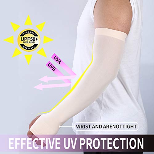 Kuhnmarvin Women Compression Arm Sleeves For Men To Cover Arms Tattoo Cover-Up Volleyball Sleeve Softball Pickleball (Off White With Hand Cover) #TOP1
