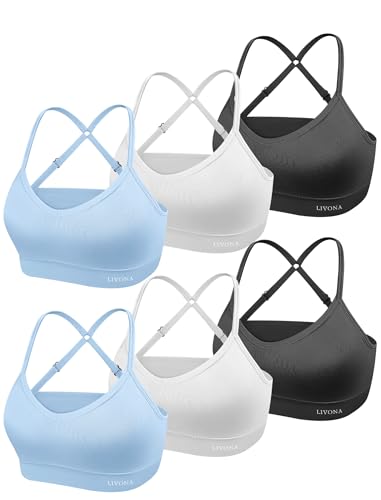 Racerback Sports Bra for Girls- Seamless Training Comfortable Bralette, Padded Everyday Bra,Crop Cami Tank Top (6-14)