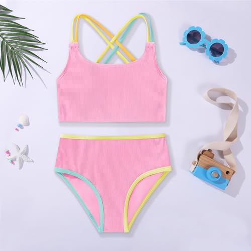 Girl's 2 Piece Bikini Set Toddler Color Block Criss Cross Bathing Suits High Waist Swimwear Cute Swimsuit for 18M-6Y2