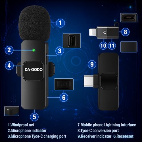 Image of Wireless Microphone 2-in-1 Lavalier Mic with Receiver for iPhone /Android Type-C Plug & Play Clip-On Mini Microphone for YouTube Vlogging, Zoom (K8-Mic)