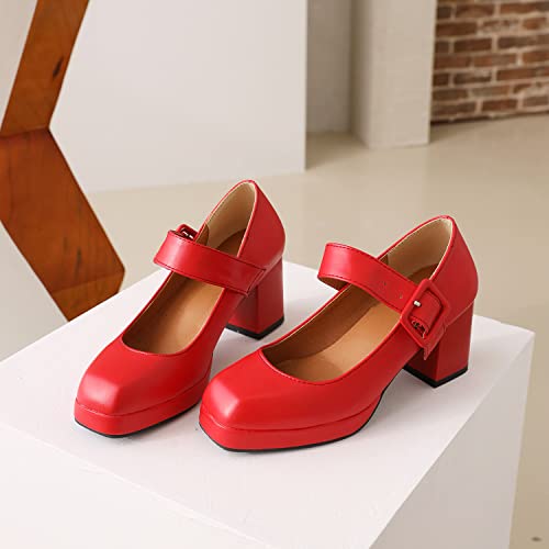 LEHOOR Women Chunky Platform Mary Jane Pumps Square Toe Buckled Ankle Strap 3" Block High Heels Mary Janes Lolita Shoes Goth Punk Heels Closed Toe Sandals Girl Office Work Fashion Trendy 4-15 M US2