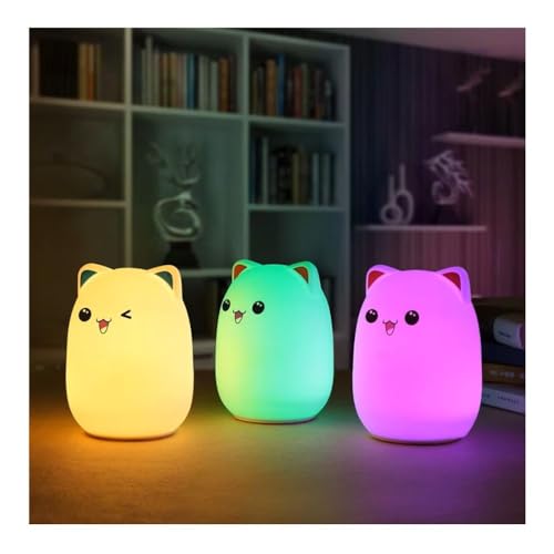 HUMAIZAR Silicone LED Night Light for Kids, Soft Touch Animal Bedside Lamp for Bedroom & Nursery, Rechargeable Cute Night Lamp (Winking CAT)