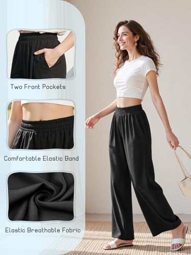 Women's Baggy Wide Leg Pants, High Waisted Breathable Trousers with Pockets, Business Casual Dress Work Pants3