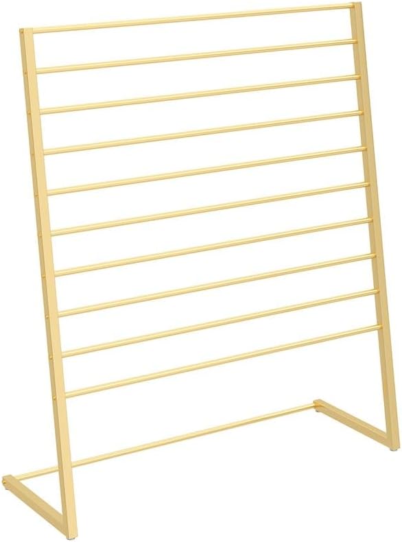 Floor-Standing Mounted Display Rack, 10-Layer Ribbon Organizer, Scarf Tie Storage Metal Shelving for Floral Wrapping Paper Fabric Flower Shop(Gold,59x15.7x57in)