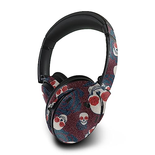 Image of MightySkins Glossy Glitter Skin Compatible with Bose QuietComfort 45 Headphones Skulls N Roses | Protective, Durable High-Gloss Glitter Finish | Easy to Apply | Made in The USA
