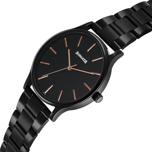 Image of Sonata Aspire Quartz Analog Black Dial Stainless Steel Strap Watch for Men