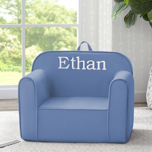 Image of Delta Children Personalized Cozee Chair - Customize with Name - Foam Kids Chair for Ages 18 Months and Up, Indigo