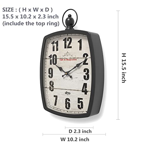 Menterry LARGE RECTANGLE CLOCK BLACK Rectangle Retro Large Wall Clock thumb #2