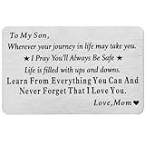 PLwelth Mom to Son Engraved Wallet Card Personalized Engraved Wallet Card for Boys Inspiration Wallet Card from Mom Engraved Wallet Insert Card Gifts for Him Graduation Birthday Christmas(Sliver)