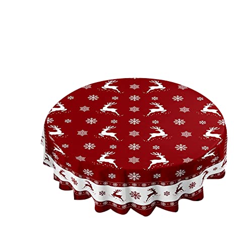 Hixingo Manteles Navideños Redondos, Pattern Alces de Navidad 3D Mantel Navidad Impermeable Antimanchas Mantelerias para Fiesta Restaurante Comedor (Diametro 120cm,Festivo)