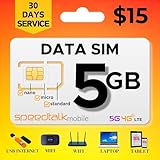 SpeedTalk Mobile Hotspot Internet 5GB Data SIM Card for 5G 4G LTE – WiFi - MiFi Modem Router USB Sticks Laptops Tablet | 30 Days 3 in 1 Simcard - Standard Micro Nano (5GB)