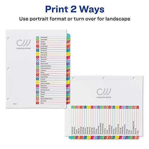 Avery 31-Tab Dividers For 3 Ring Binders, Customizable Table Of Contents, Multicolor Tabs, 1 Set (11846) #TOP2