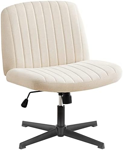 Office Chair Armless Desk Chair No Wheels, Cross Legged Office Chair Wide Home Office Desk Chairs, Adjustable Swivel Padded Fabric Vanity Task Computer Chair