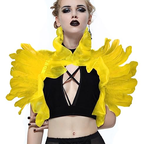UQJE Victorian Natural Feather Shawl Shrug Shoulder Wrap Gothic Collar Costume Accessories-Yellow