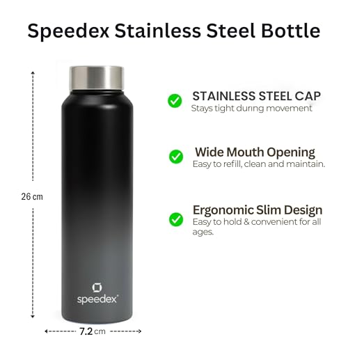 Image of Speedex Stainless Steel Water Bottle 1 Ltr, Leak Proof Screw Cap, BIS Approved 1000 ml Metal Bottle For Daily, Office, School, Gym, Travel Use for Men, Women, Kids, Adults, Black Grey, Set of 2