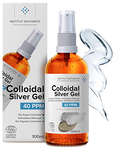 Reines Kolloidales Silber Gel 40 PPM | Nur 100% natürliches Gel auf der Welt | 3 Inhaltsstoffe | Optimale Textur & Absorption (Besser als Creme) | Bernsteinfarbenes Glas und ultra praktische Pumpe
