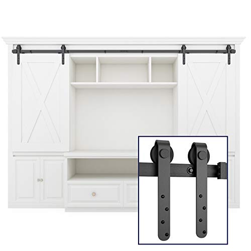 SMARTSTANDARD 8FT Mini Sliding Barn Door Hardware Track Kit -Super Smoothly and Quietly -Used for Double Opening Cabinet, TV Stand, Closet, Window -Fit 24