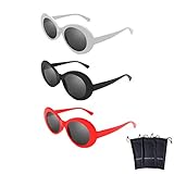 Clout Goggles Set With Soft Cases- Kurt Cobain Oval Sunglasses White, Black, Red