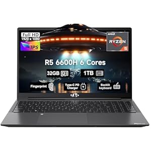 15.6 Business-gaming-Laptop, 6-Cores AMD Ryzen 5 6600H 660M 6nm GPU, 32GB DDR5 1TB SSD(Beat i5-12450H up to 4.5GHz)100W Type-C FHD IPS Laptop-Computer with Fingerprint Backlit Keyboard WiFi5 Win11