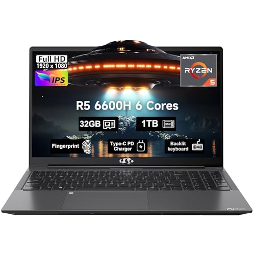 15.6 Business-gaming-Laptop, 6-Cores AMD Ryzen 5 6600H 660M 6nm GPU, 32GB DDR5 1TB SSD(Beat i5-12450H up to 4.5GHz)100W Type-C FHD IPS Laptop-Computer with Fingerprint Backlit Keyboard WiFi5 Win11