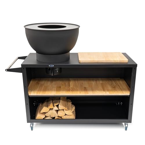HEAT Outdoor Living Trolle Noir - Cuisine Exterieure - Barbecue avec Plancha et Grill - Brasero Exterieur Barbecue sur Roues - Cuisine d'extérieur en Acier -...