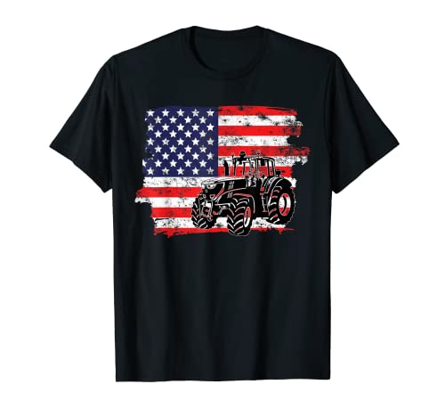 Farm Tractors USA Flag Patriotic Farming, American Farmer T-Shirt