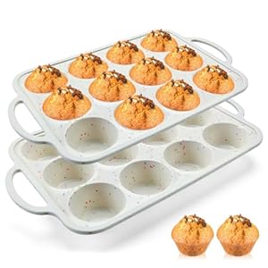 2Pack Silicone Muffin Pan for Baking with Metal Reinforced Frame, 12 Cup Regular Size Cupcake Pan, BPA Free Silicone Muffin Tray, Cupcake Baking Pan Molds for Oven Dishwasher Safe