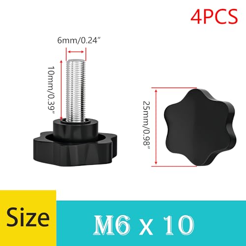 Ctyjia 4 Stück Klemmknopf Flügelschraube M6 x 10mm Sternschraube, Sterngriff Schrauben, Klemmknopf für Werkzeugmaschine, Elektronische Geräte